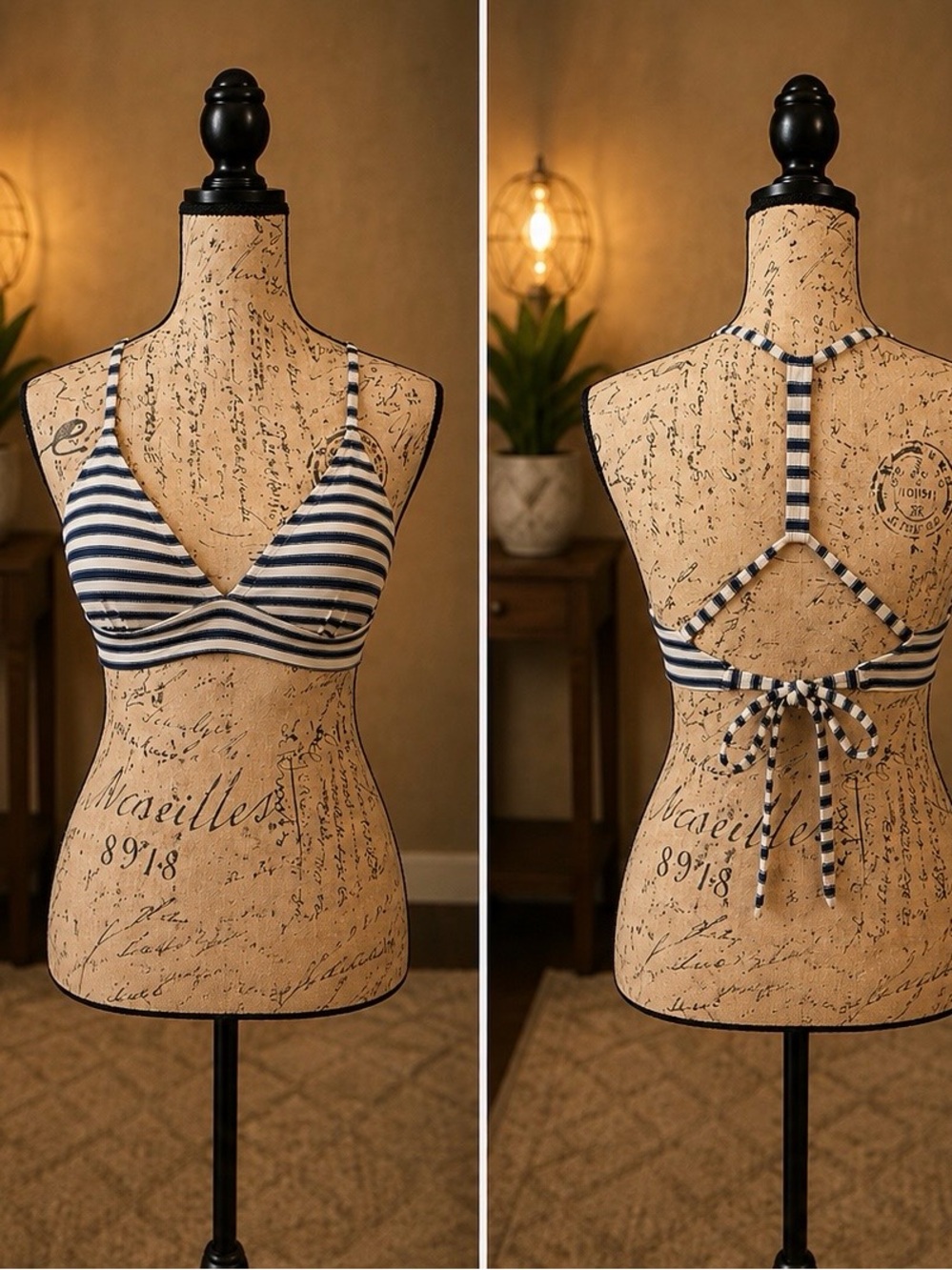 Carve Designs Tamarindo Navy Stripe Bikini Top Size Large